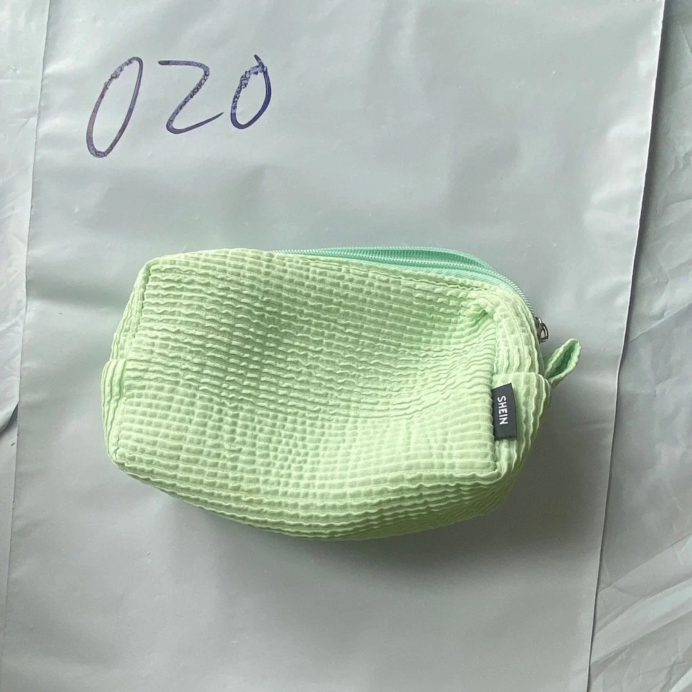 SHEIN Light Green Waffle Textured Cosmetic Bag Small Pouch Makeup‎ Bag